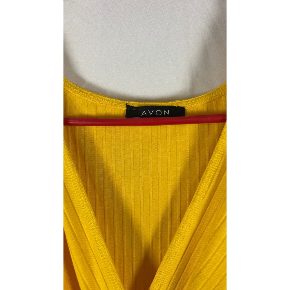 Avon Yellow Ribbed Wrap Handkerchief Hem Midi Dress Plus Size 1X/1T 18W-20W - Picture 2 of 5